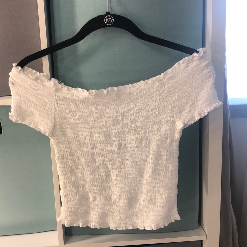 White off the shoulder crop top.